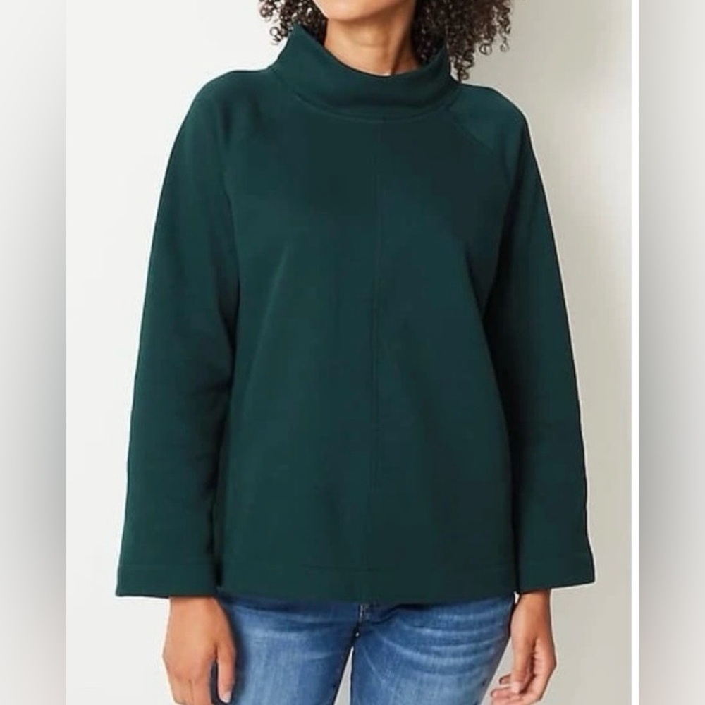 J Jill Seamed Fleece Mock Neck Raglan Sweatshirt Organic Cotton Teal - Womens XS